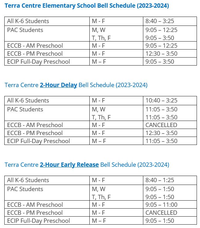 TCES 2023-2024 Bell Schedule