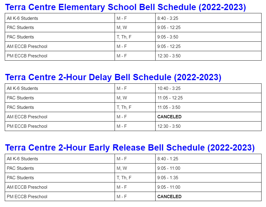 TCES 2022-2023 Bell Schedule