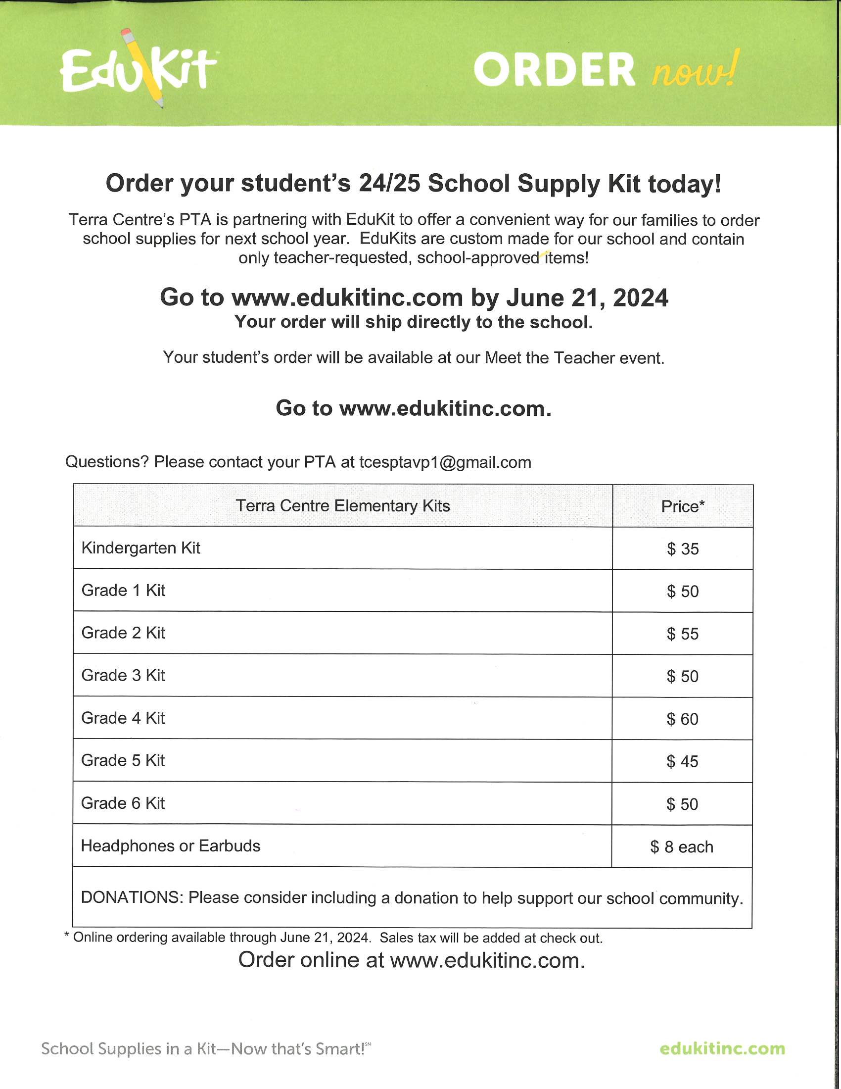 Student Supply Kit Price List